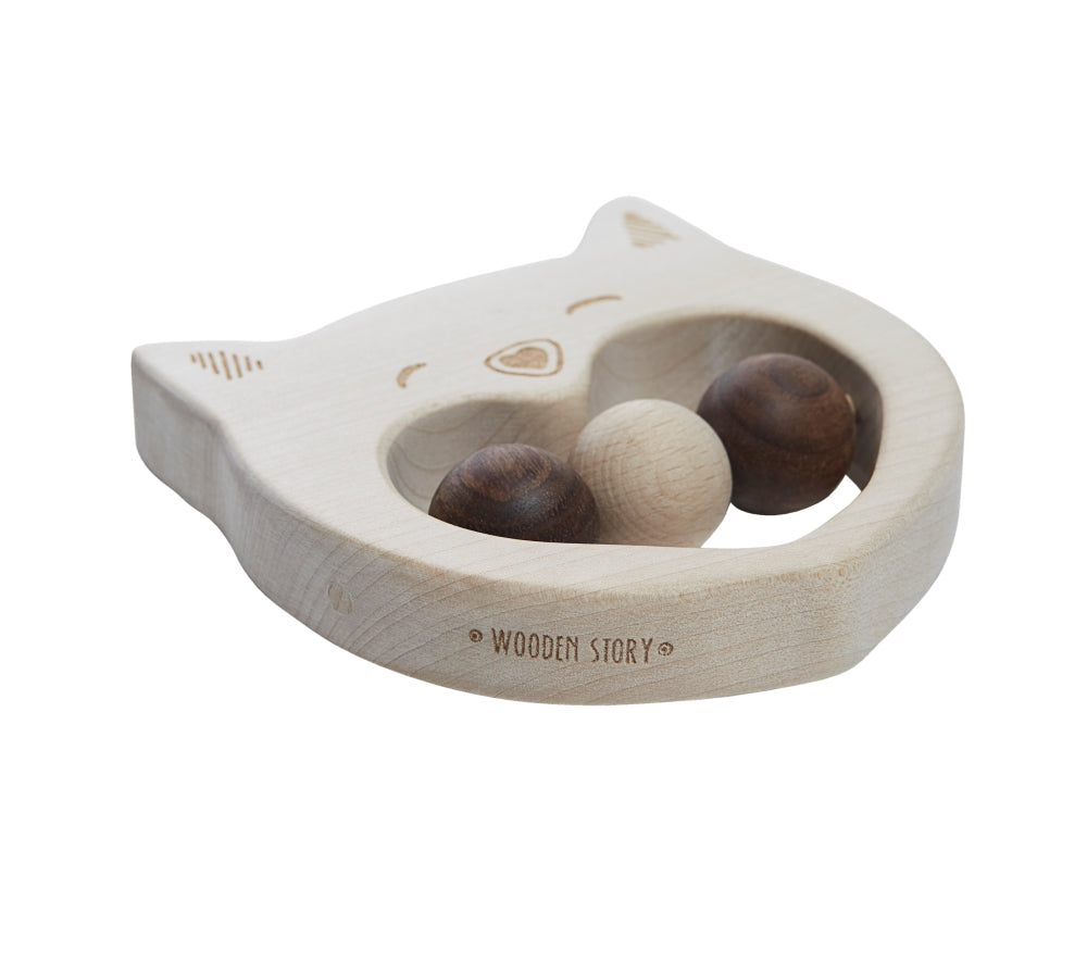 Wooden Story Rattle - Smiley Cat