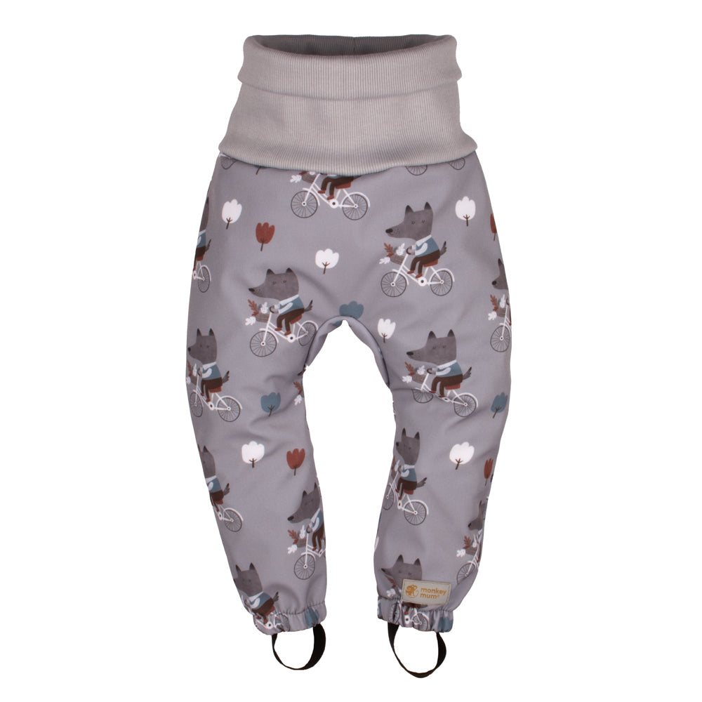 Dětské rostoucí softshellové kalhoty s membránou Monkey Mum® - Vlci na kole