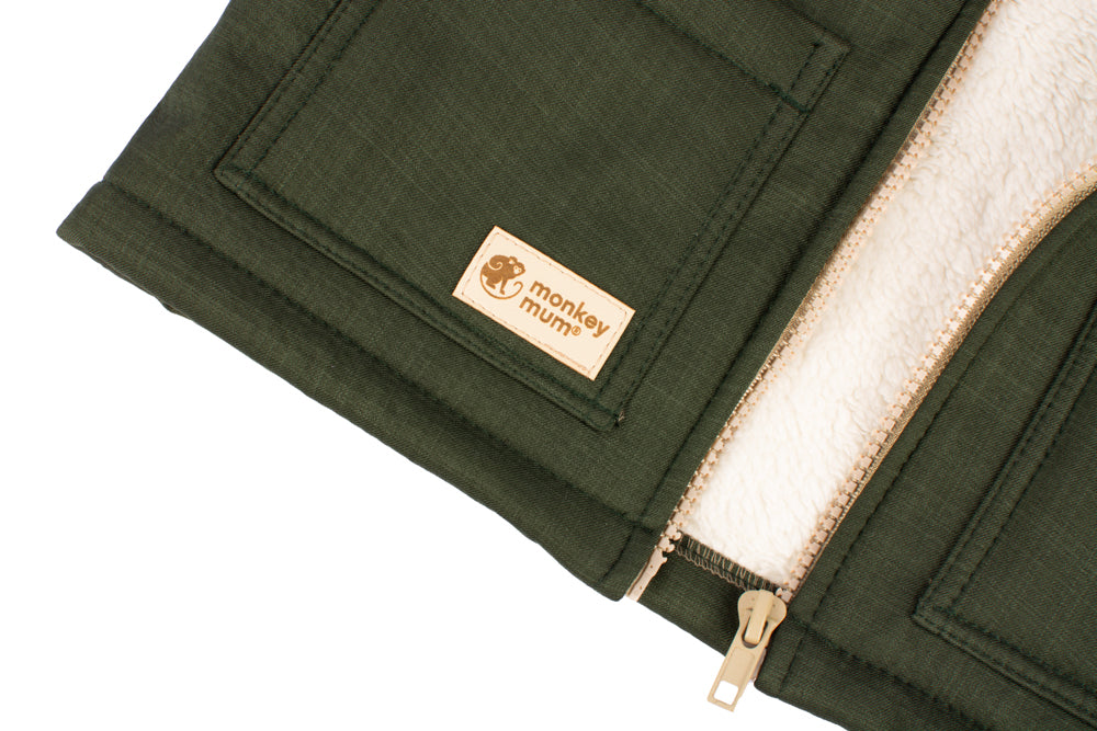 Dětská zimní softshellová bunda s beránkem Monkey Mum® - Khaki mysliveček