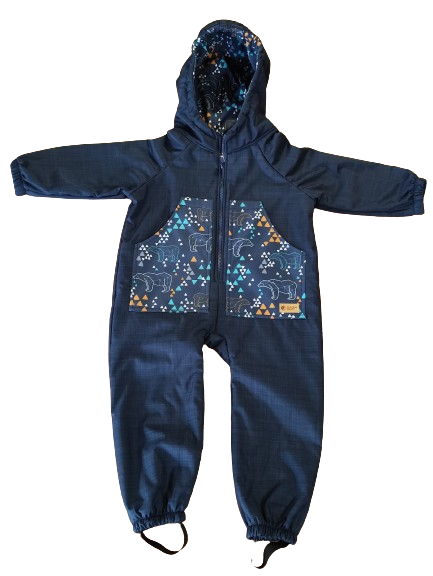 Monkey Mum® Dětská zimní softshellová kombinéza s beránkem - Pohádkový večerníček s medvědem - vel. 98/104, 110/116
