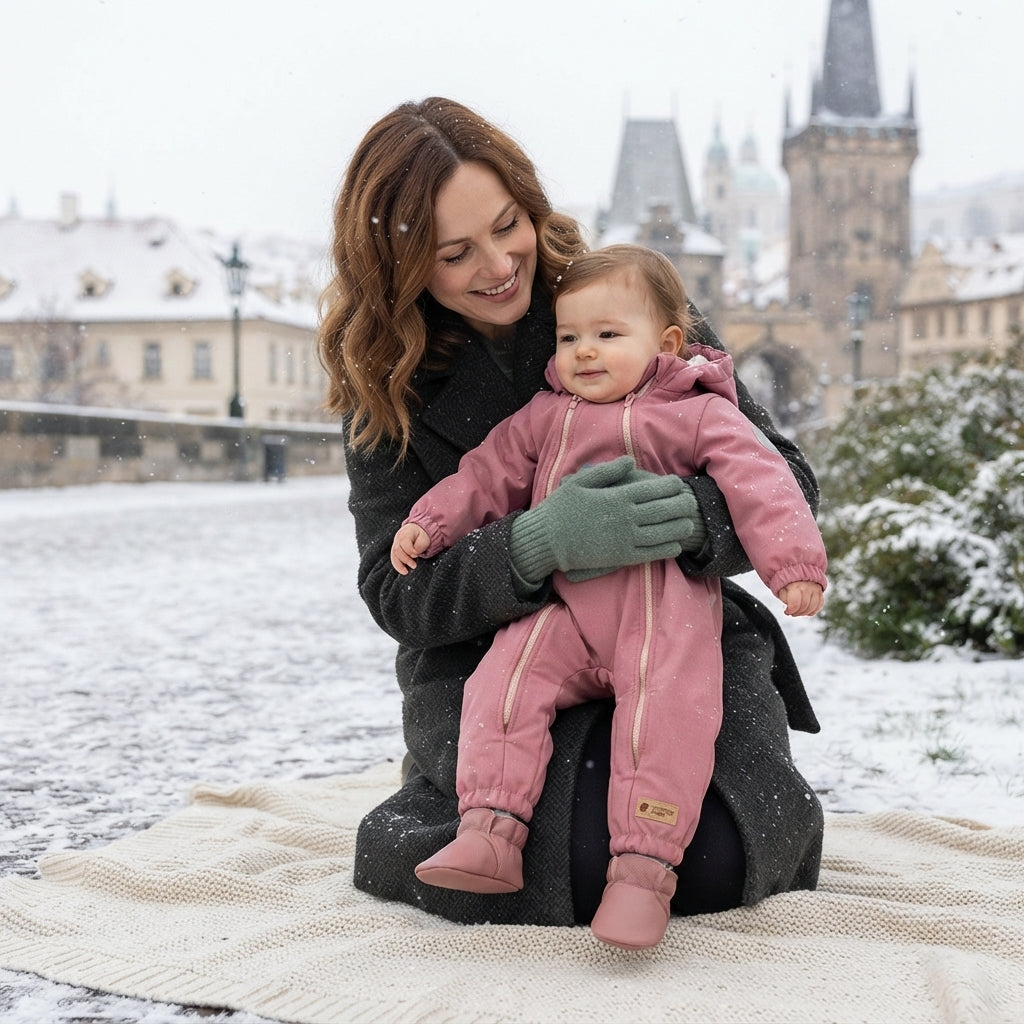 Monkey Mum® Dječji zimski softshell kombinezon s teddy podstavom - Ružičasta ovčica - vel. 62/68, 74/80