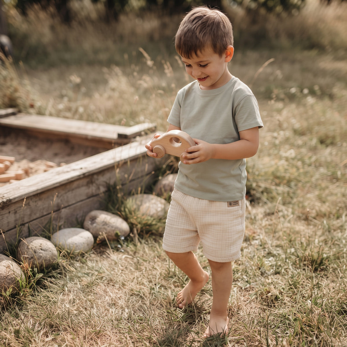 Muslinaste kratke hlačice Monkey Mum® - Bež