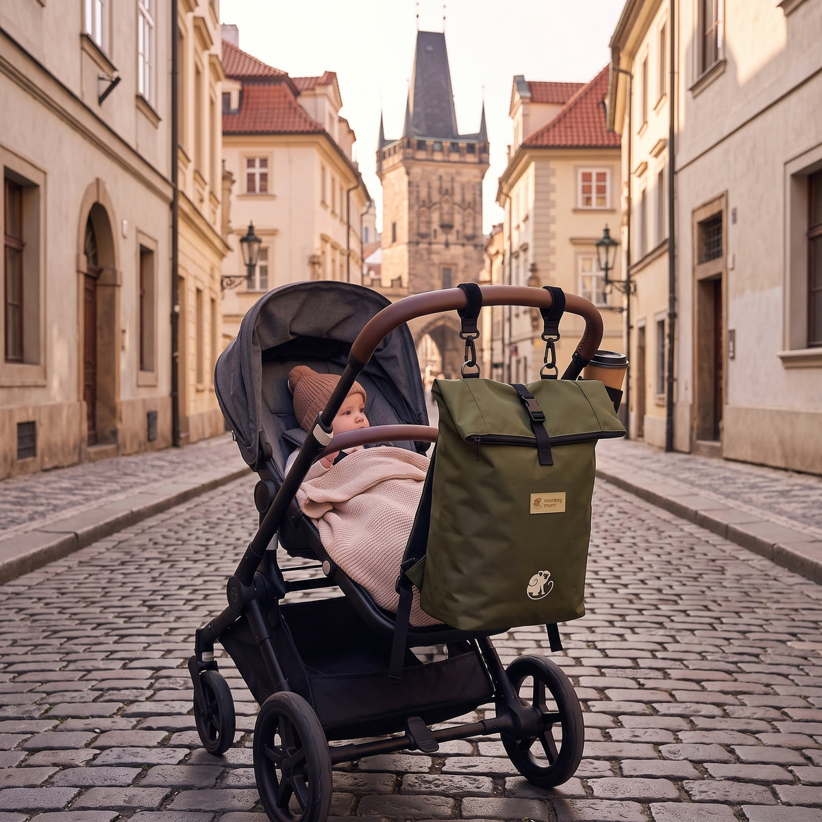 Monkey Mum® Twillryggsäck för barnvagn – Skogens färger**