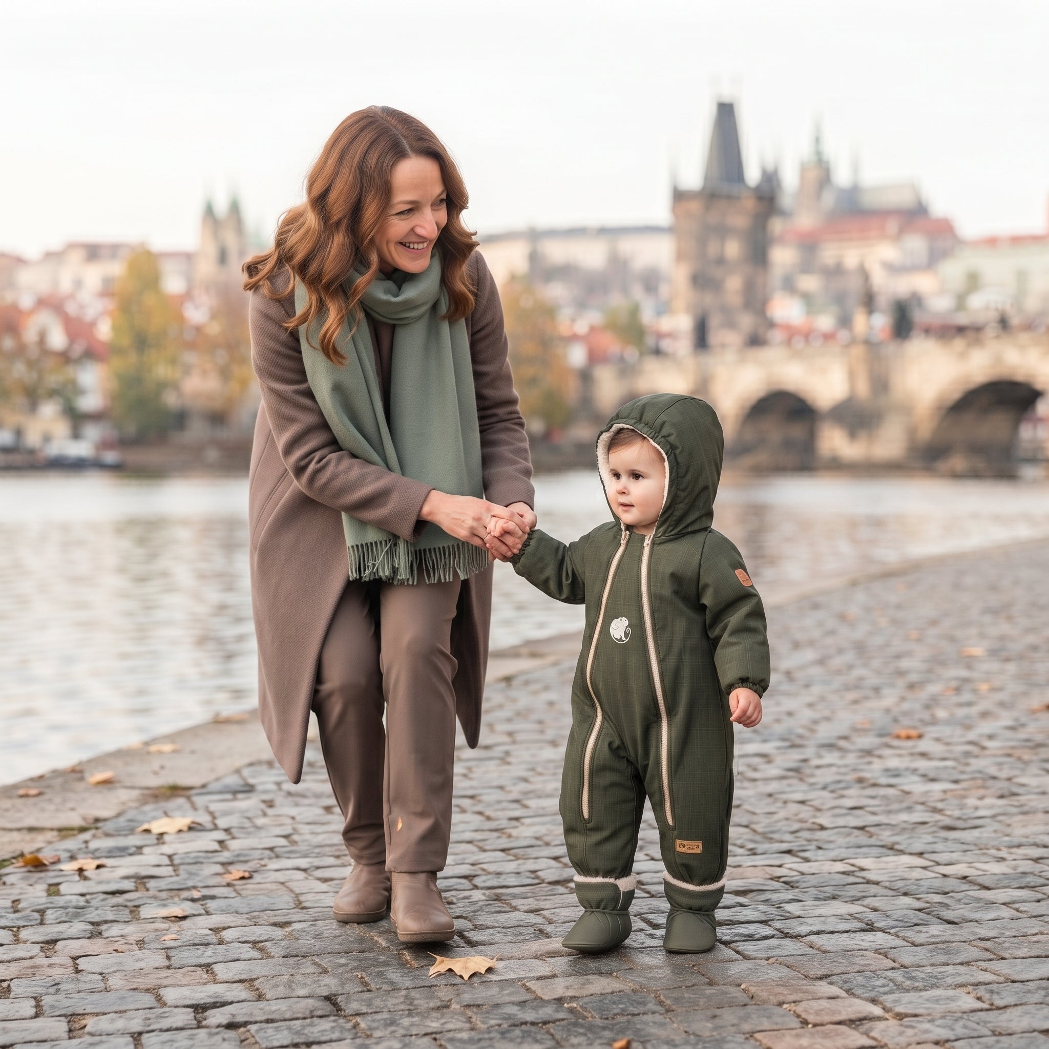Monkey Mum® Dječji zimski softshell kombinezon s teddy podstavom - Khaki lovac - vel. 62/68, 74/80