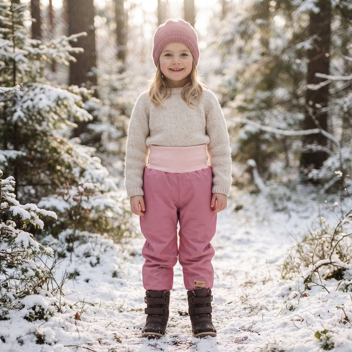 Dječje rasteće zimske softshell hlače s teddy podstavom Monkey Mum® - Ružičasta ovčica
