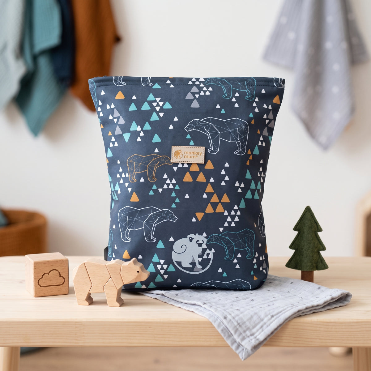 Dječji softshell ruksak Monkey Mum® - Origami medvjed - Tamnoplavi