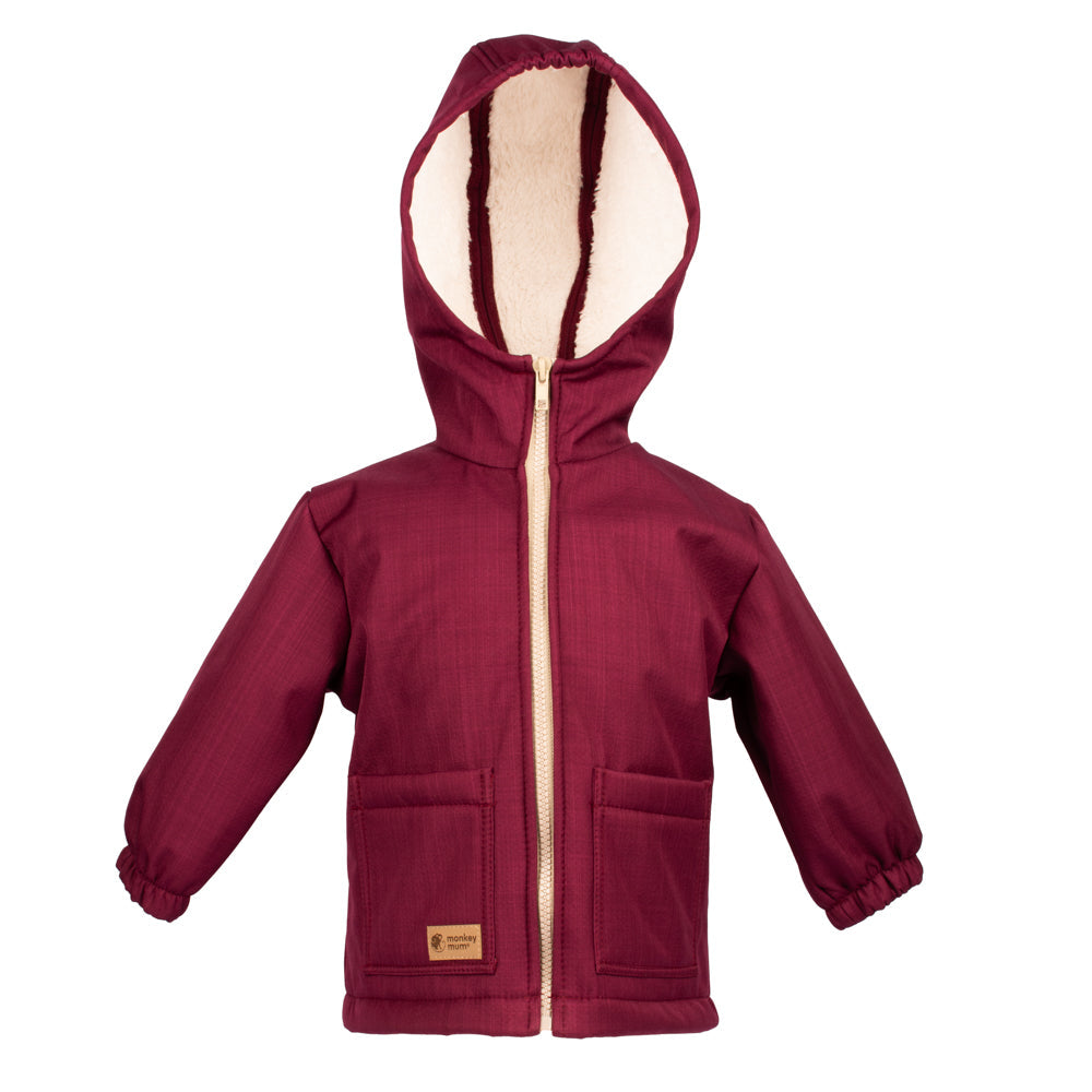 Gyerek téli softshell kabát báránybéléssel Monkey Mum® - Bordó Piroska