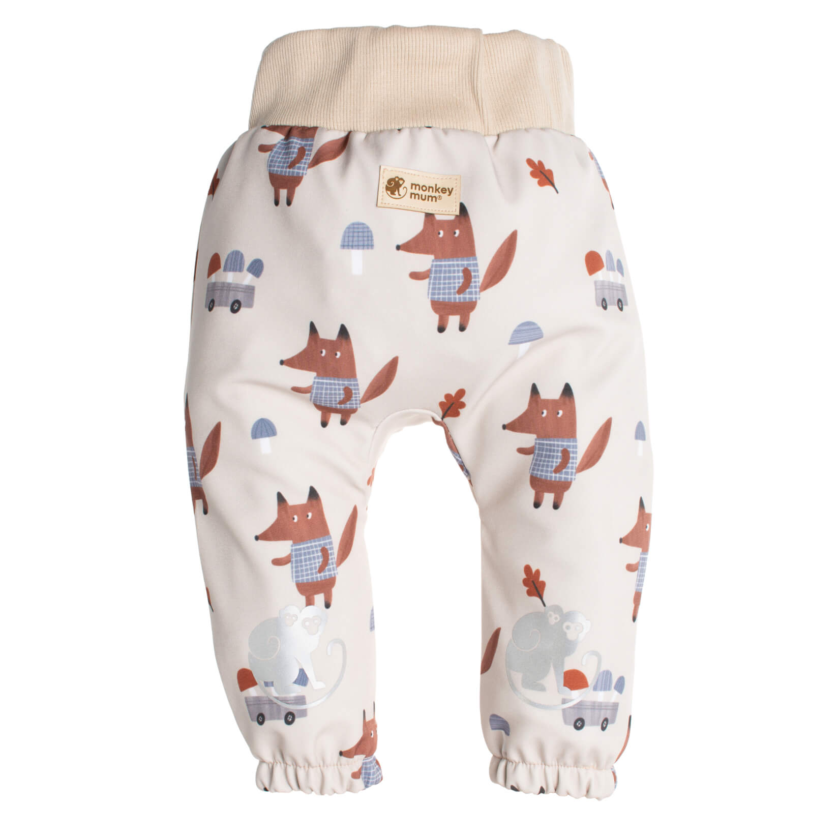 Dětské softshellové kalhoty s membránou Monkey Mum® - Lišky na houbách