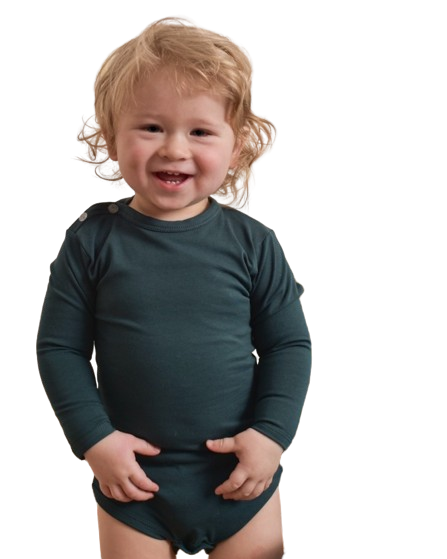 Babybody med lång ärm – flaskgrön – storlek 62
