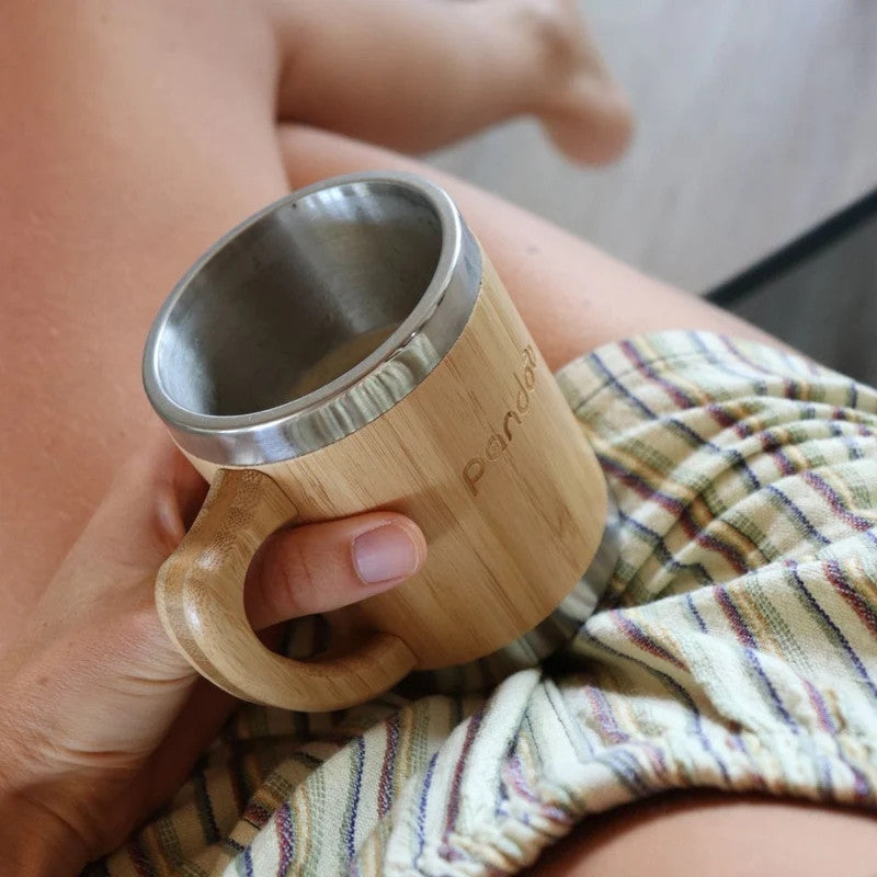Double Wall Stainless Steel Tea and Coffee Mug with Bamboo Coating, 280 ml