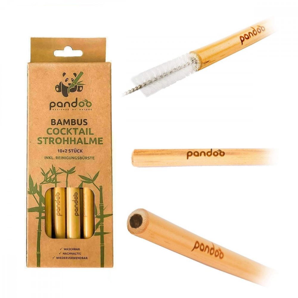 Short Bamboo Straw with Cleaning Brush, 12 pcs