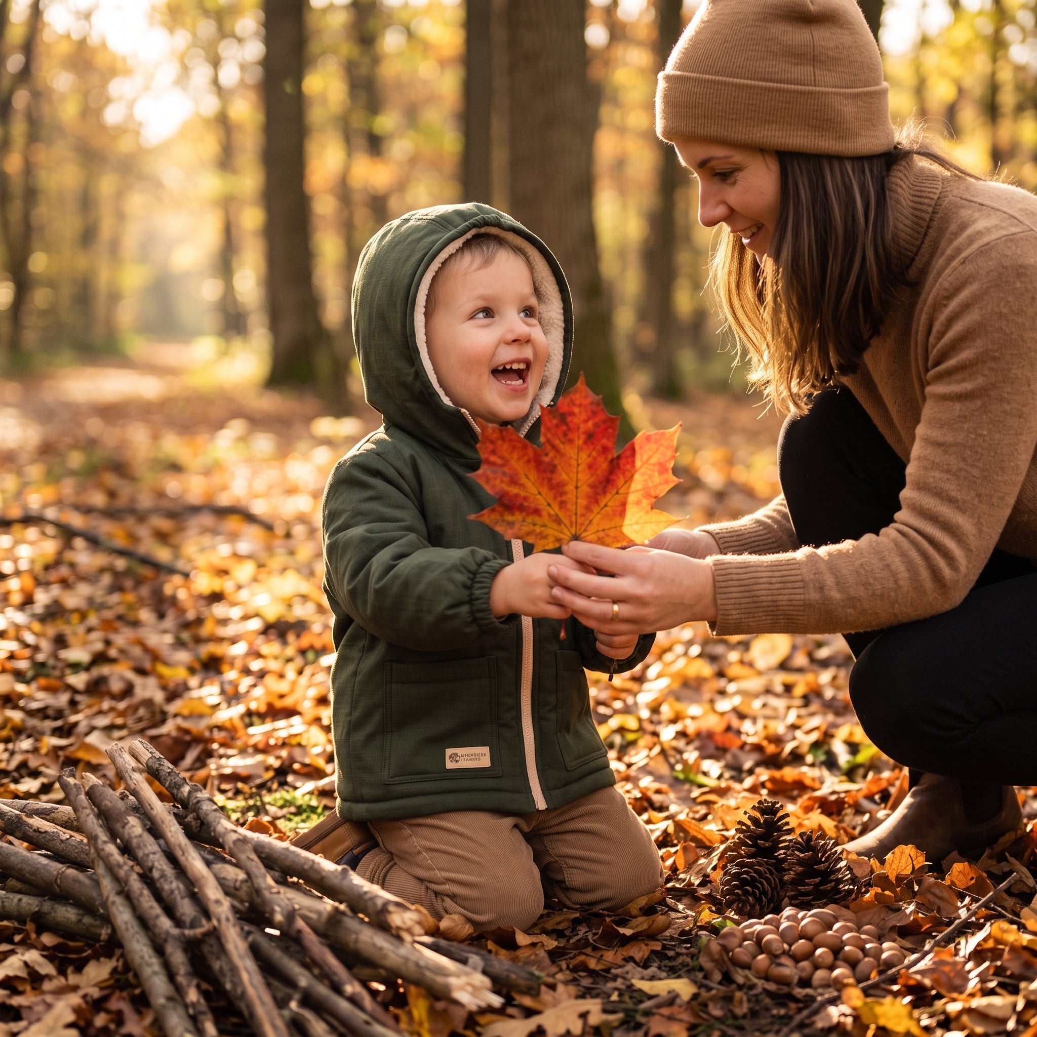 Monkey Mum® gyerek téli softshell kabát báránybéléssel - Khaki vadászocska