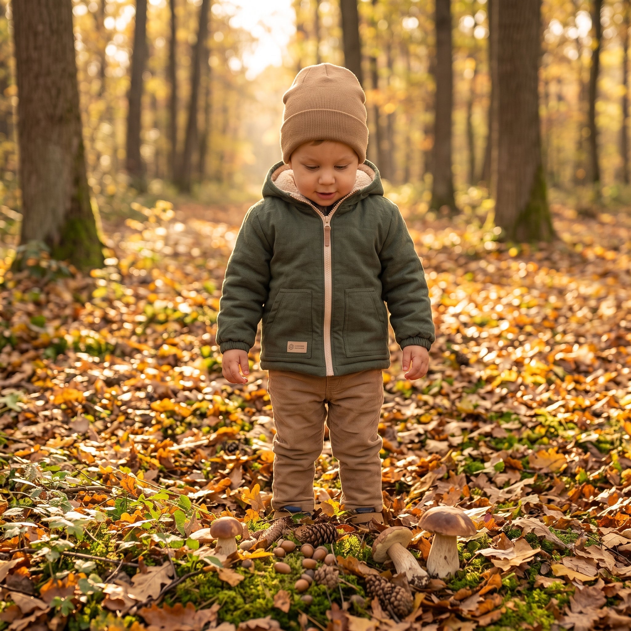Monkey Mum® gyerek téli softshell kabát báránybéléssel - Khaki vadászocska
