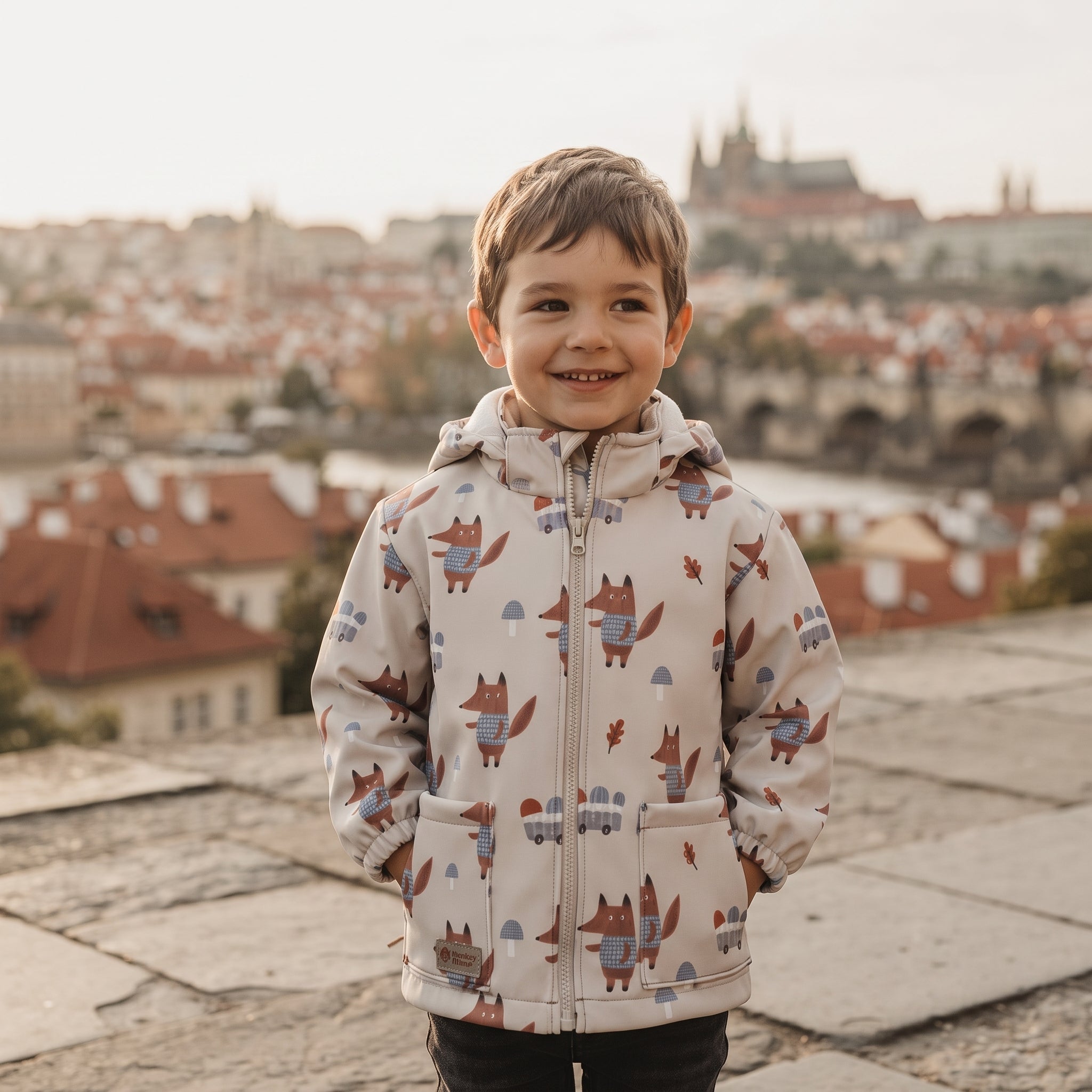 Dječja softshell jakna s membranom Monkey Mum® - Lisice na gljivama