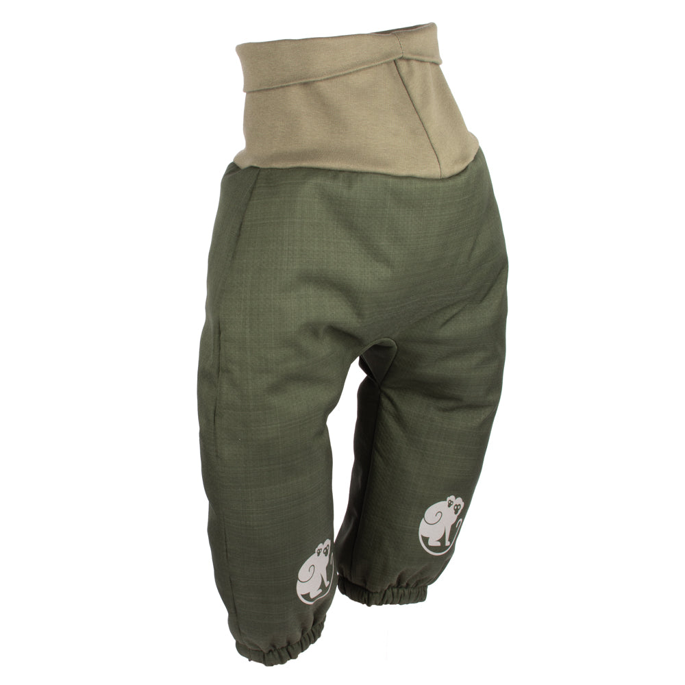 Dětské rostoucí zimní softshellové kalhoty s beránkem Monkey Mum® - Khaki mysliveček