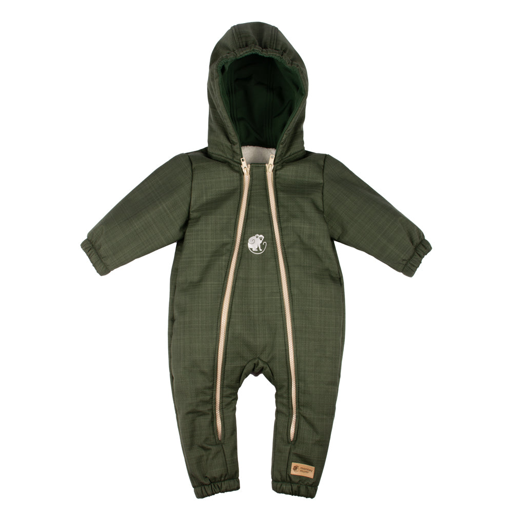 Monkey Mum® Dětská zimní softshellová kombinéza s beránkem - Khaki mysliveček - vel. 62/68, 74/80