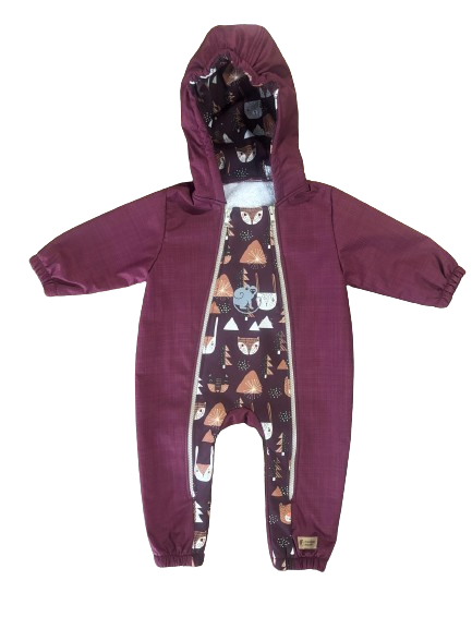 Monkey Mum® Dětská zimní softshellová kombinéza s beránkem - Vínová karkulka v lese - vel. 62/68, 74/80