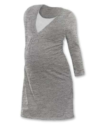 Lucie Nursing Nightdress, Long Sleeve - Grey Marl - S/M