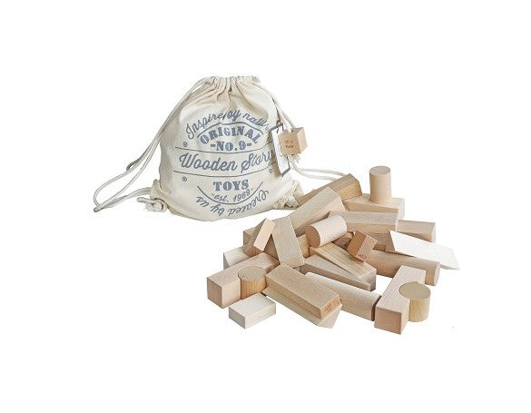 Wooden Story Kocka XL pamutzacskóban - 30 db - Natúr
