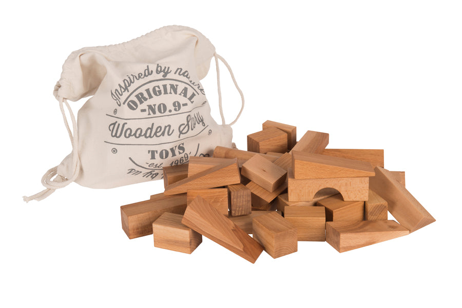 Wooden Story Klossar i bomullspåse XL - 50 st - Naturliga