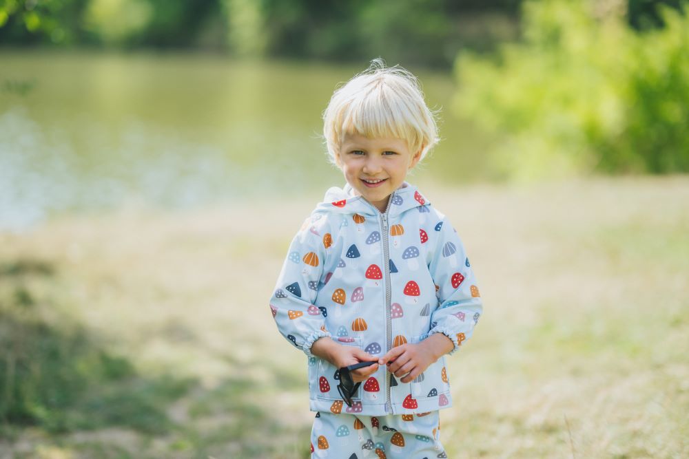 Dětská softshellová bunda s membránou Monkey Mum® - Pestrobarevné mochomůrky