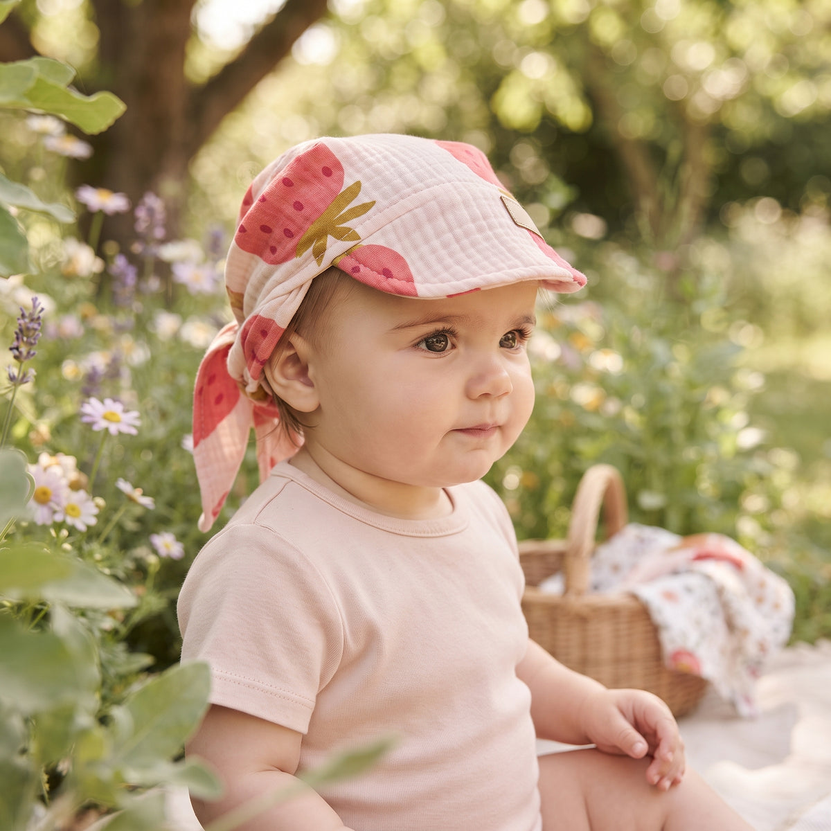 Muslinasta marama s vizirom Monkey Mum® - Jagoda