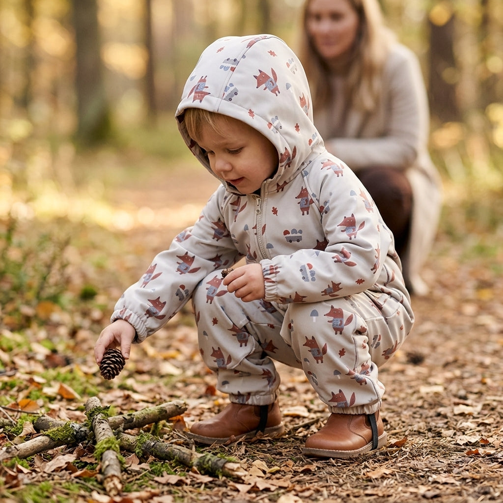 Monkey Mum® softshell kombinezon s membranom – Lisice na gljivama - vel. 98/104, 110/116