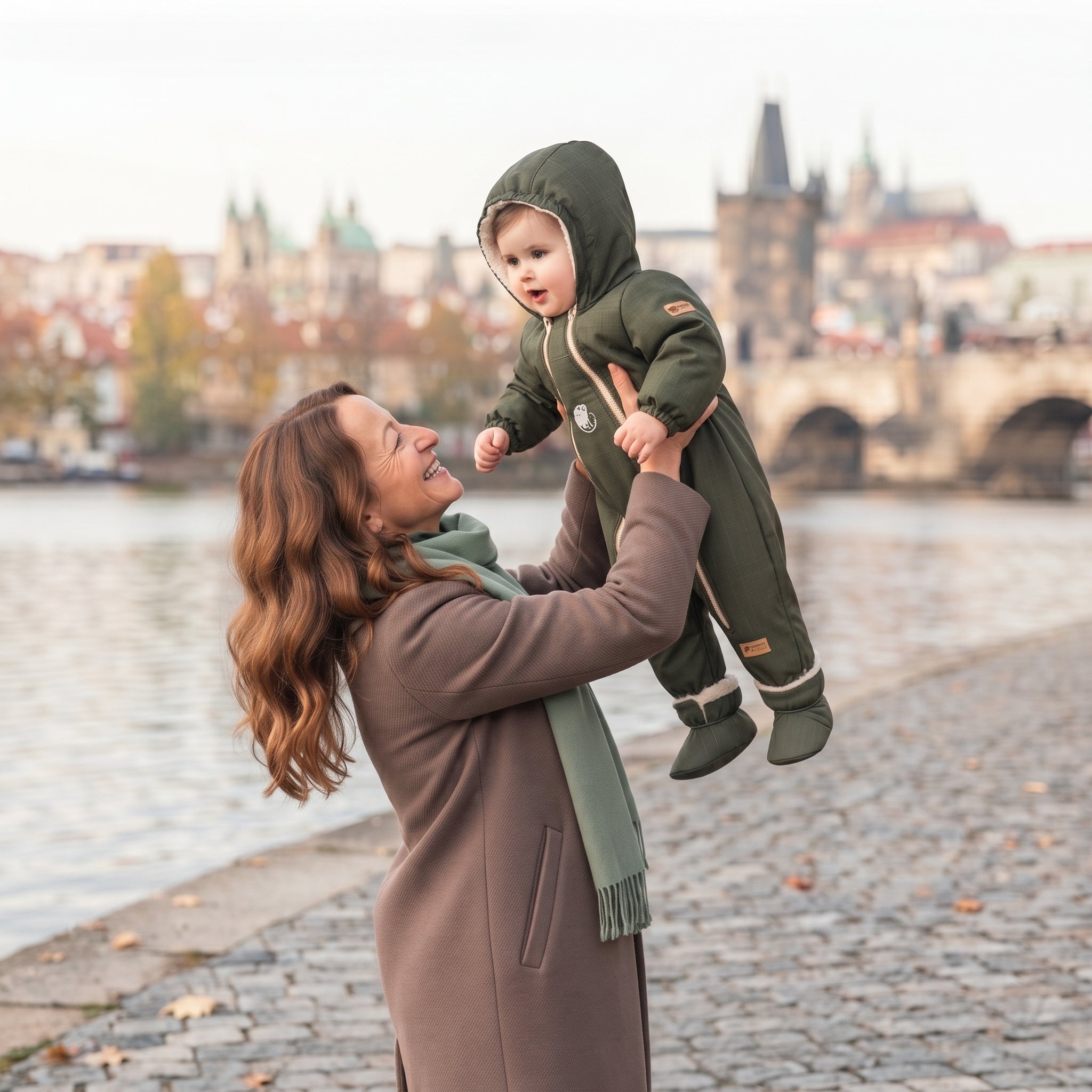 Monkey Mum® Dječji zimski softshell kombinezon s teddy podstavom - Khaki lovac - vel. 62/68, 74/80