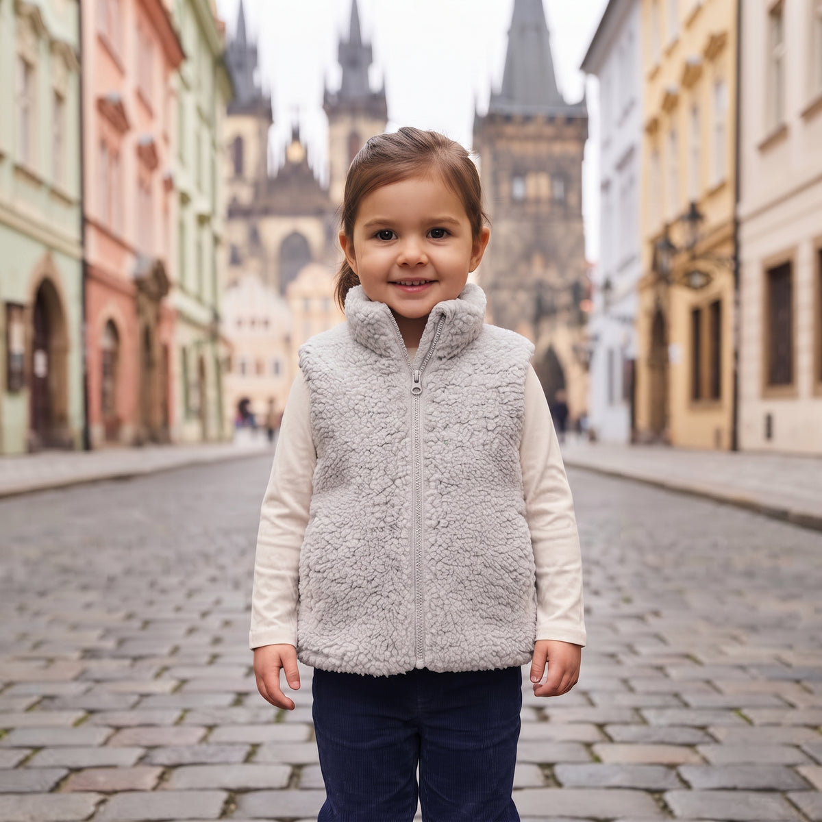 Prsluk od teddy flisa Monkey Mum® - Svijetlosivi