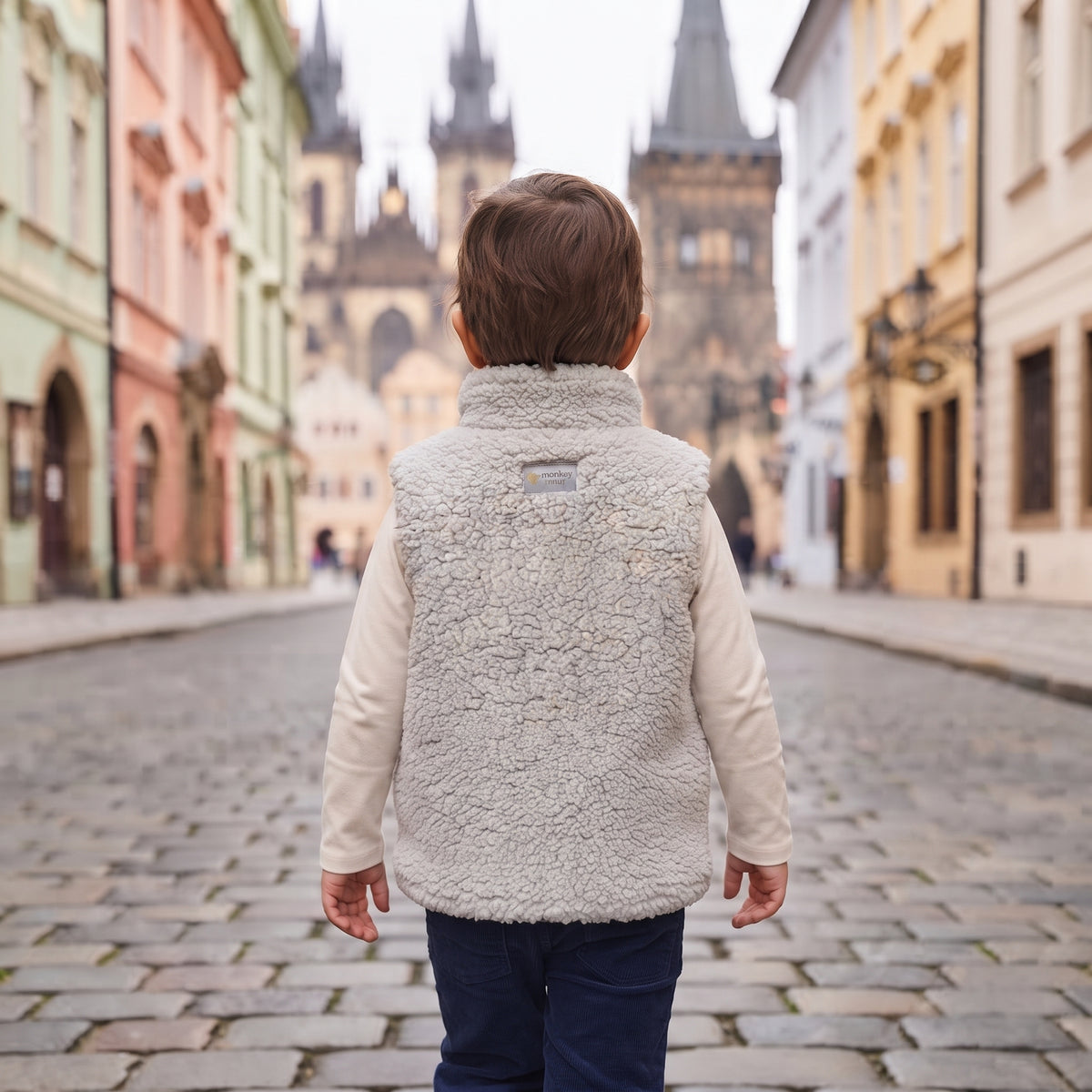 Prsluk od teddy flisa Monkey Mum® - Svijetlosivi