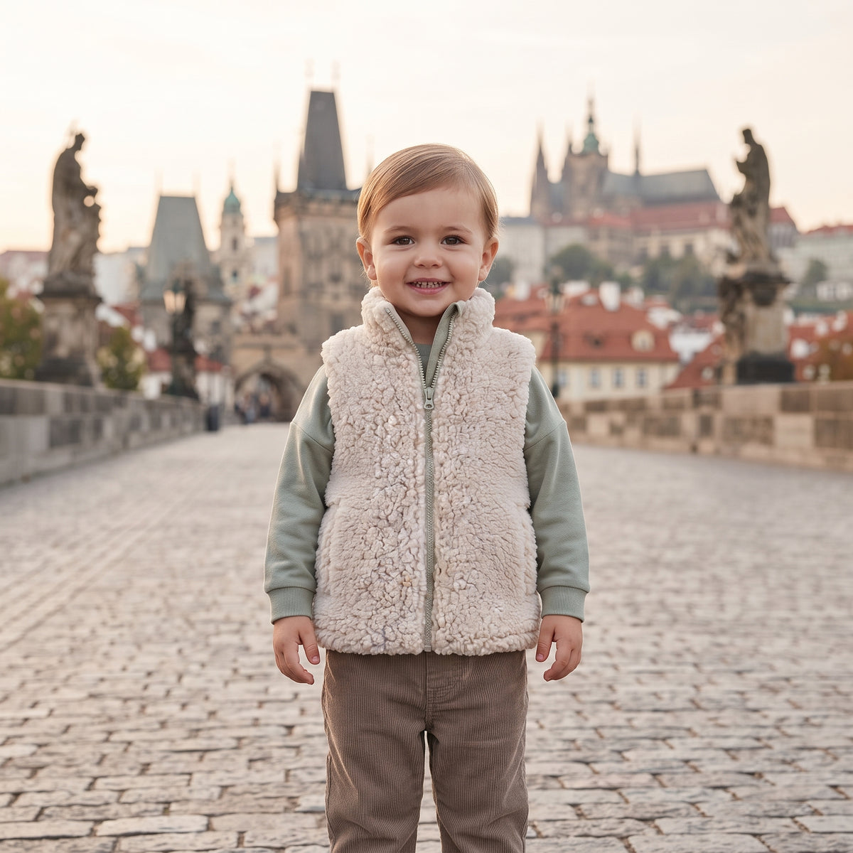 Prsluk od teddy flisa Monkey Mum® - Bež