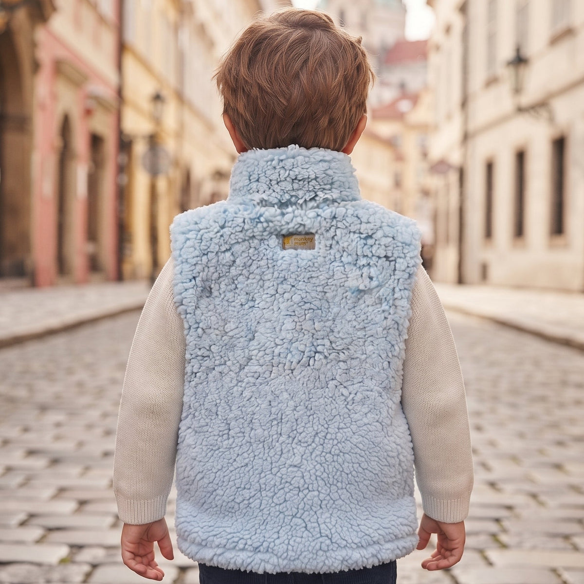 Prsluk od teddy flisa Monkey Mum® - Svijetloplavi