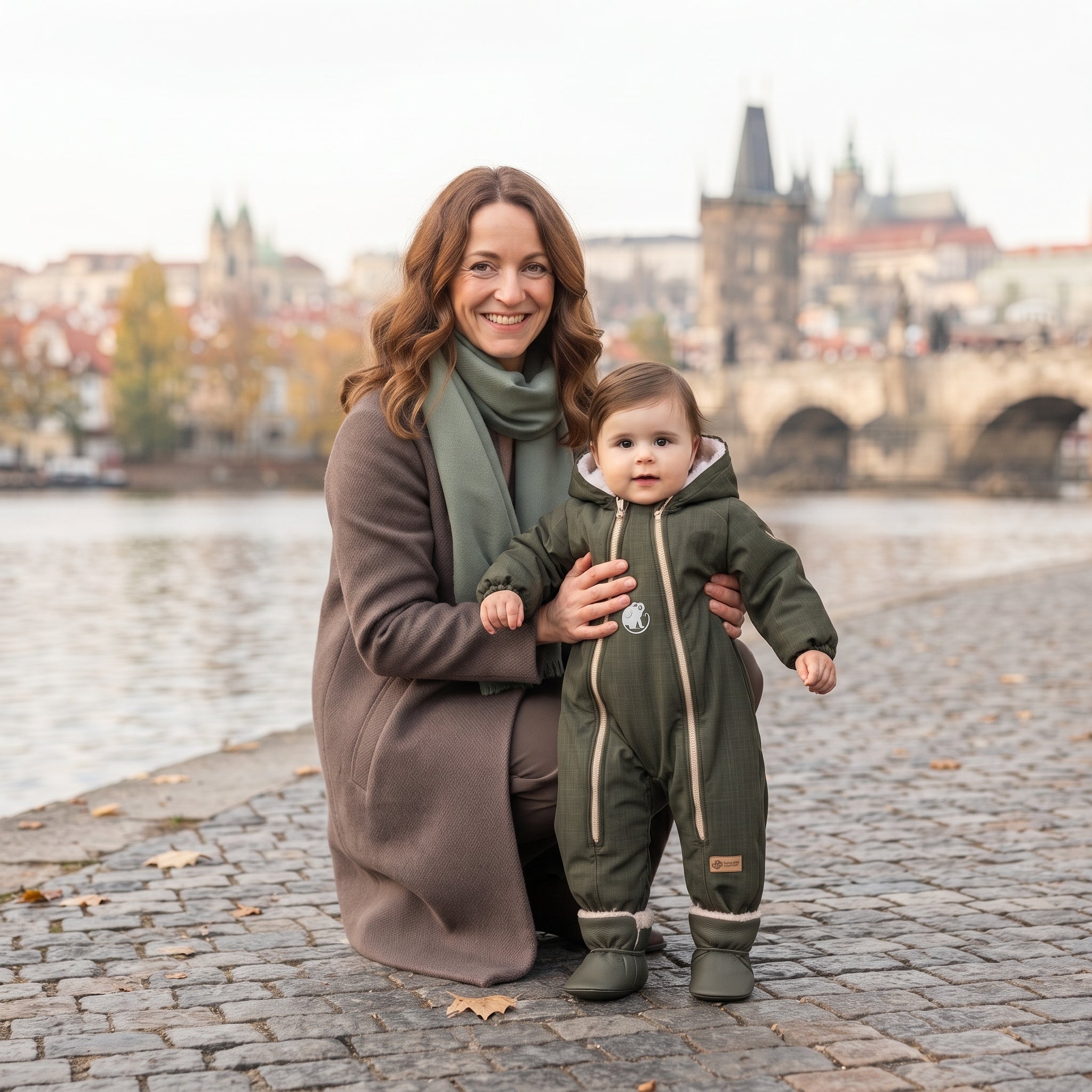 Monkey Mum® Dječji zimski softshell kombinezon s teddy podstavom - Khaki lovac - vel. 62/68, 74/80