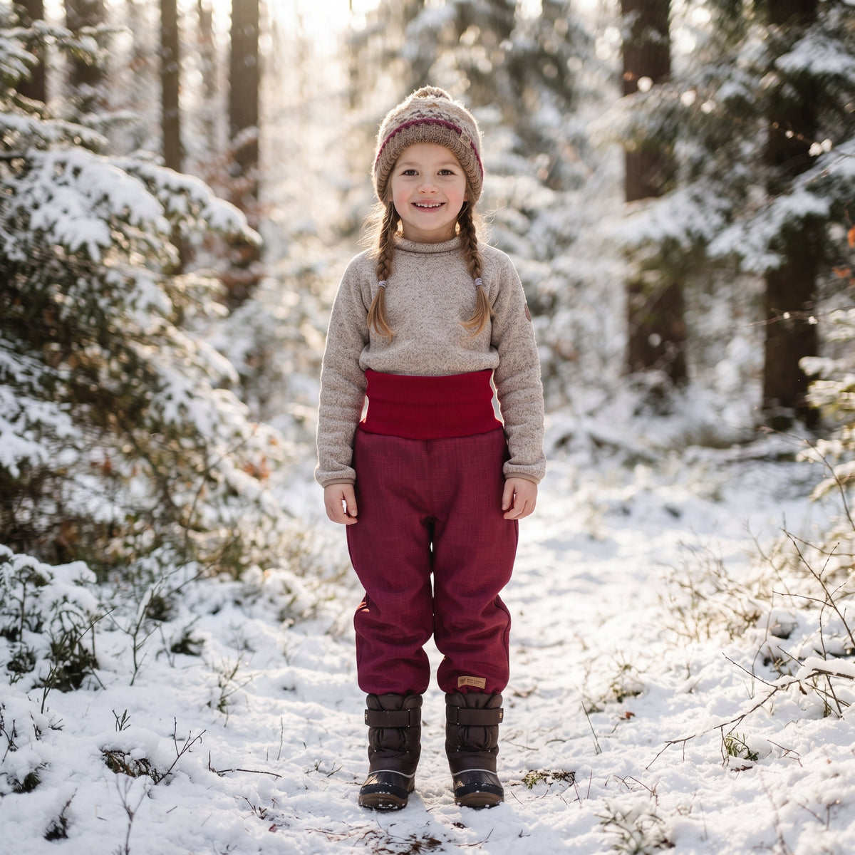 Dječje rasteće zimske softshell hlače s teddy podstavom Monkey Mum® - Bordo Crvenkapica