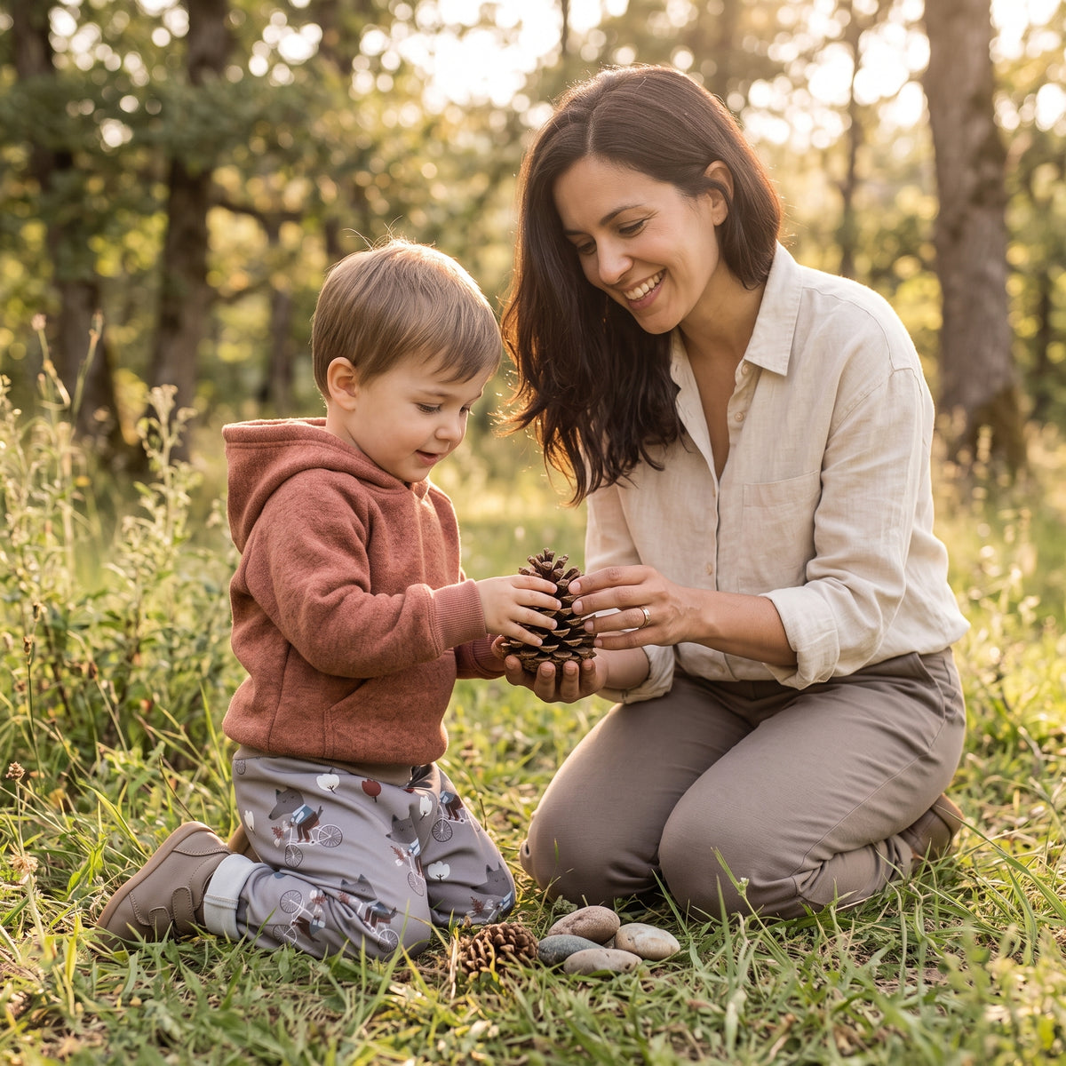 Dječje rasteće softshell hlače s membranom Monkey Mum® - Vukovi na biciklu