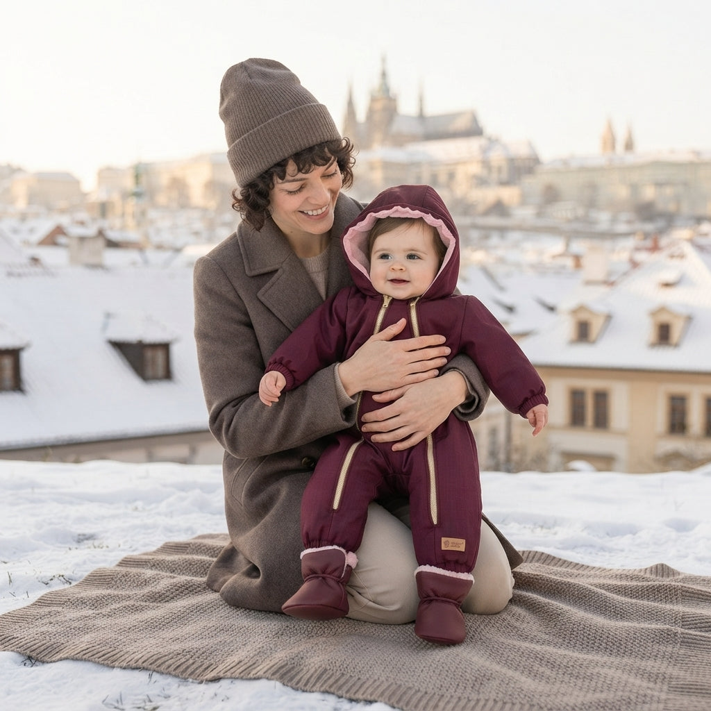 Monkey Mum® Dječji zimski softshell kombinezon s teddy podstavom - Bordo Crvenkapica - vel. 62/68, 74/80