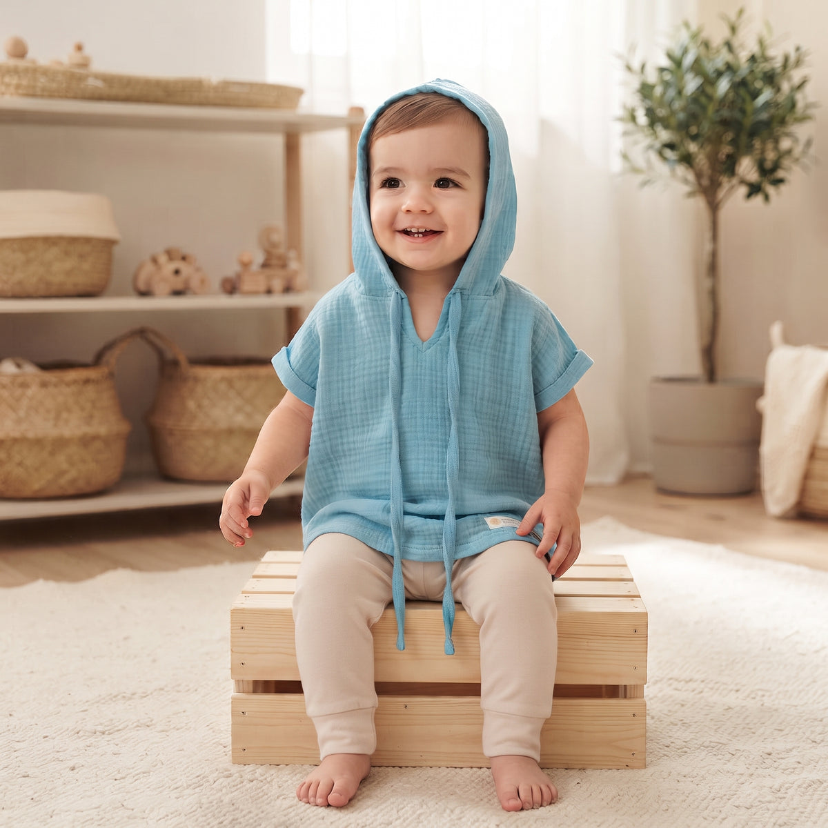 Muslinasta majica s kapuljačom Monkey Mum® - Mentolna