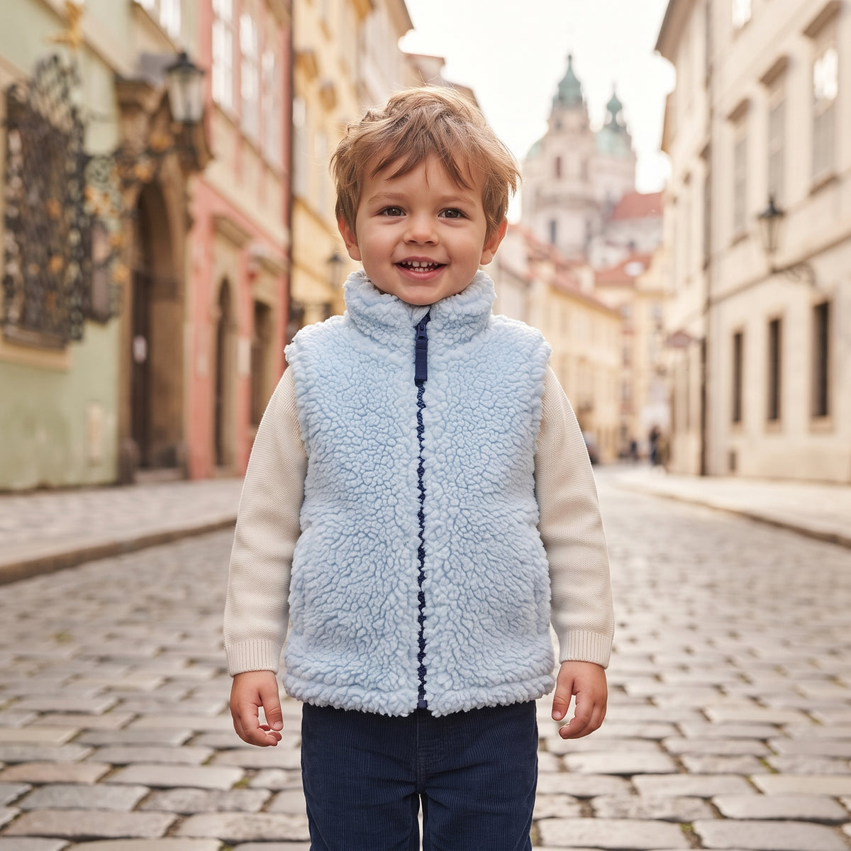 Prsluk od teddy flisa Monkey Mum® - Svijetloplavi