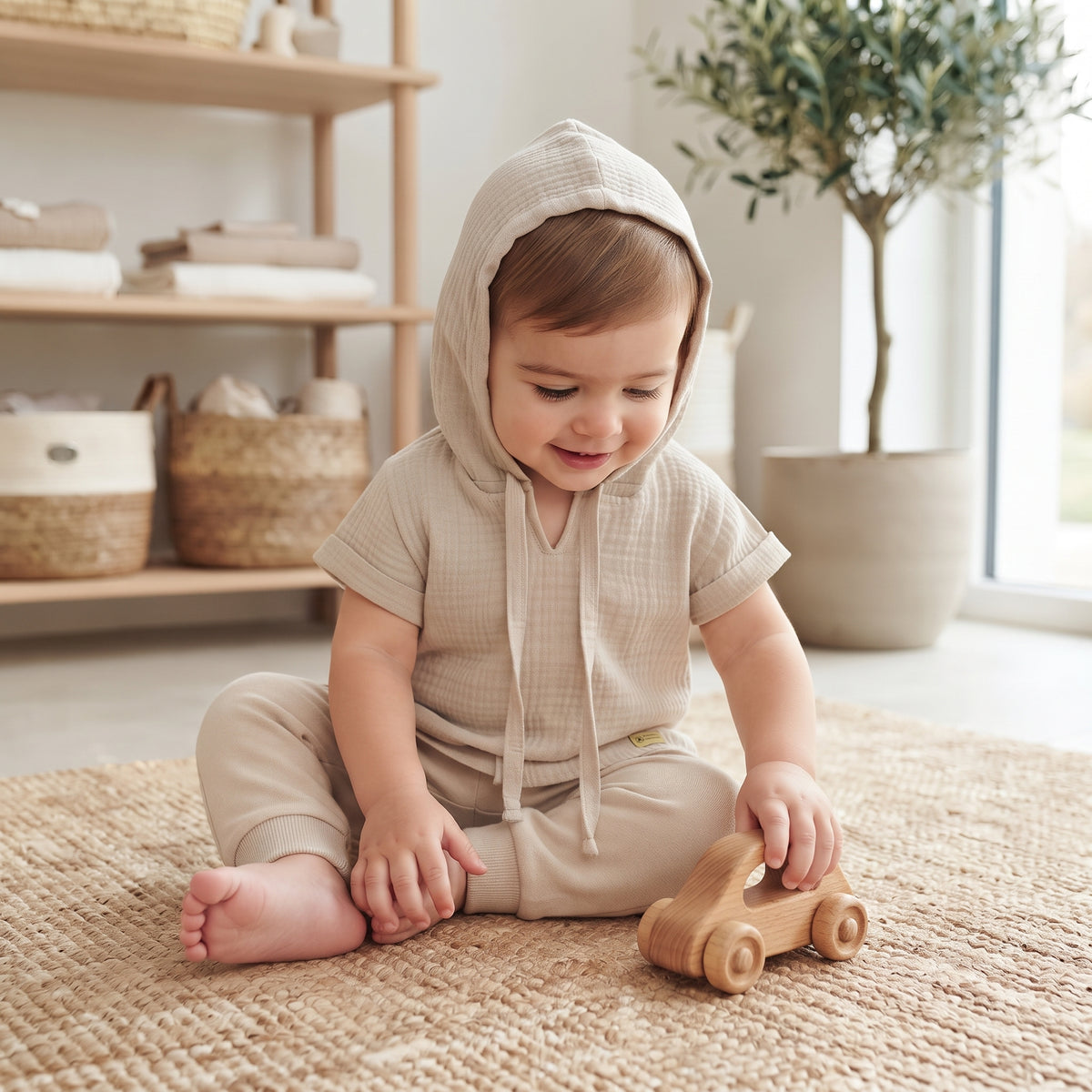 Muslinasta majica s kapuljačom Monkey Mum® - Bež
