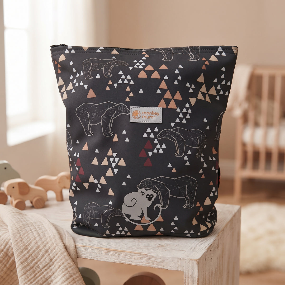 Dječji softshell ruksak Monkey Mum® - Origami medvjed - Tamnozeleni