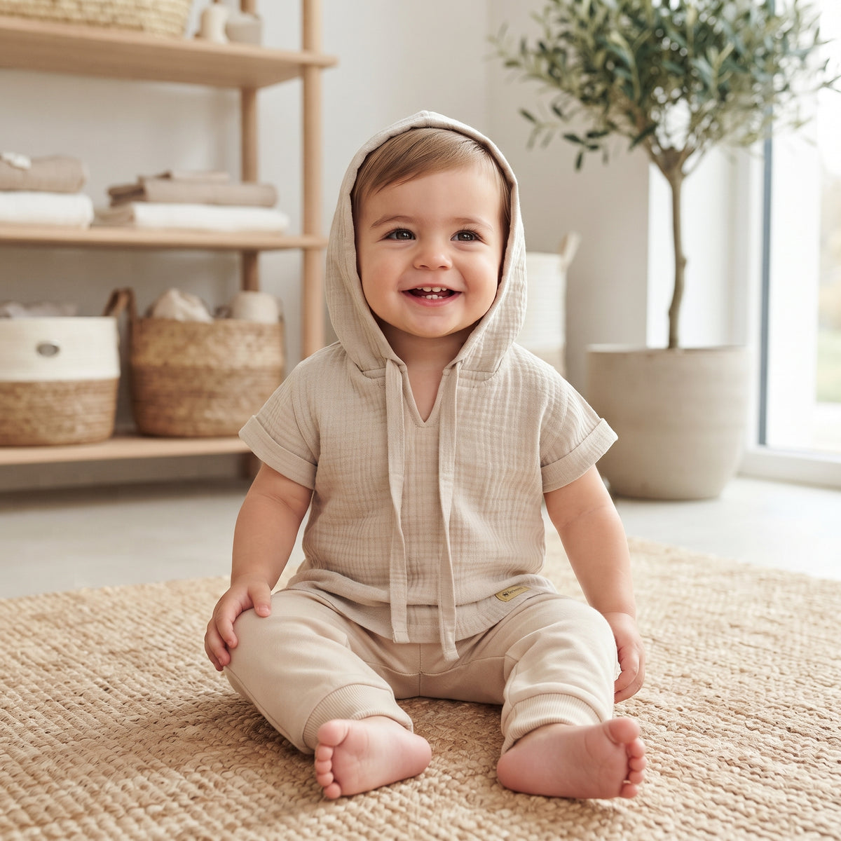 Muslinasta majica s kapuljačom Monkey Mum® - Bež