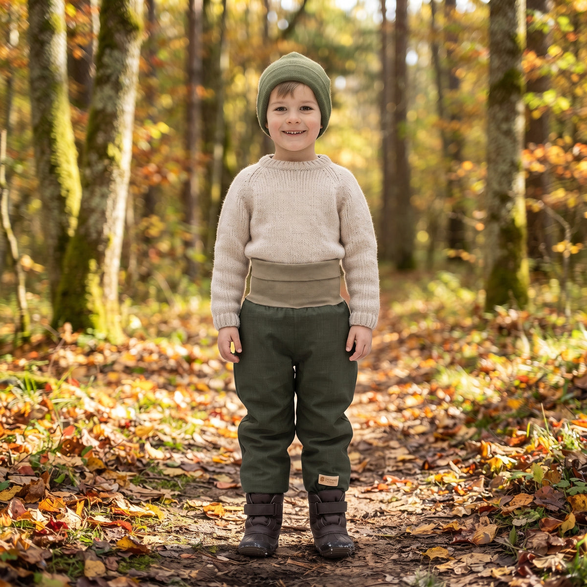 Dječje rasteće zimske softshell hlače s teddy podstavom Monkey Mum® - Khaki lovac