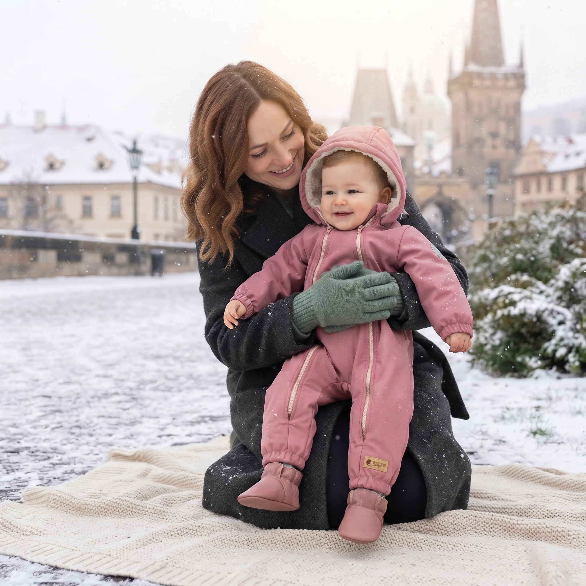 Monkey Mum® Dječji zimski softshell kombinezon s teddy podstavom - Ružičasta ovčica - vel. 62/68, 74/80