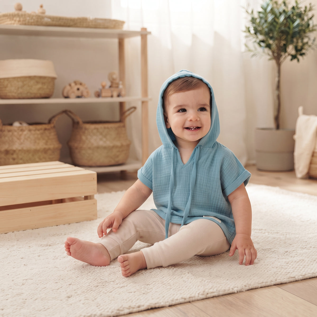 Muslinasta majica s kapuljačom Monkey Mum® - Mentolna