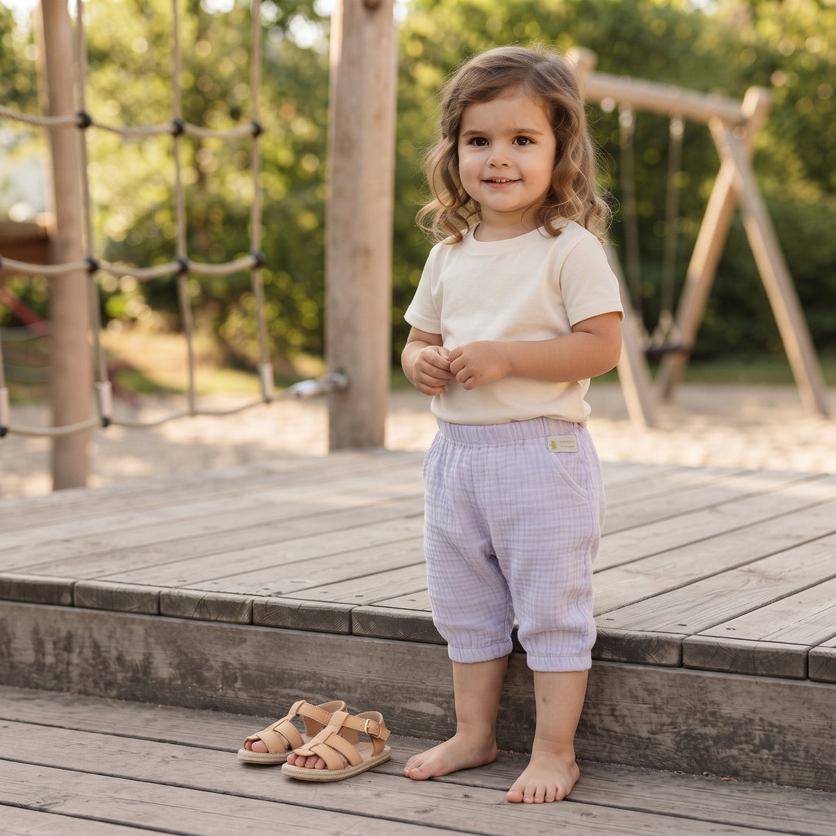 Muslinaste kratke hlačice Monkey Mum® - Ljubičica