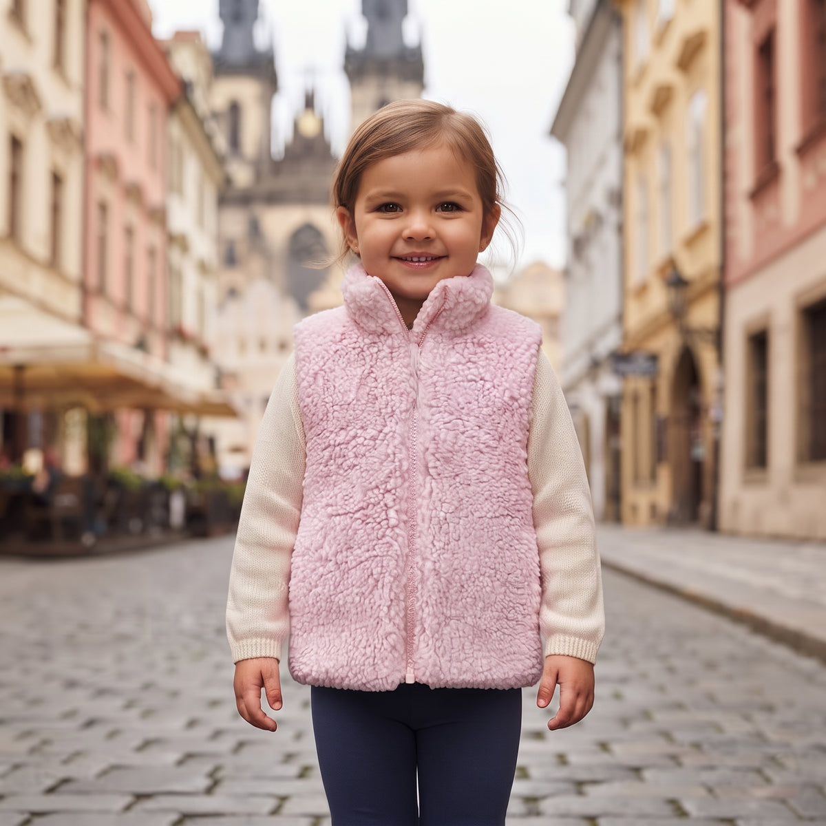 Prsluk od teddy flisa Monkey Mum® - Ružičasti