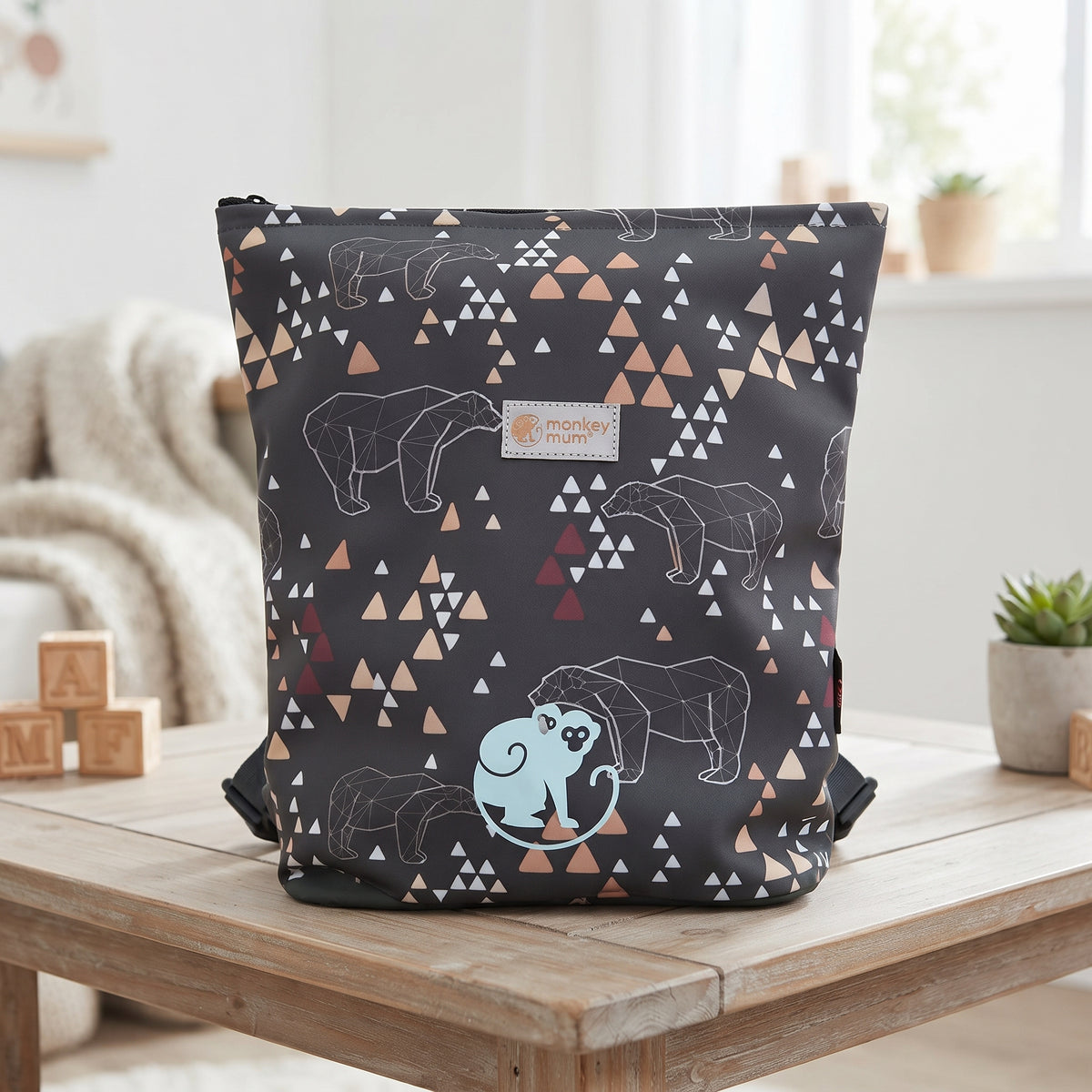 Dječji softshell ruksak Monkey Mum® - Origami medvjed - Tamnozeleni