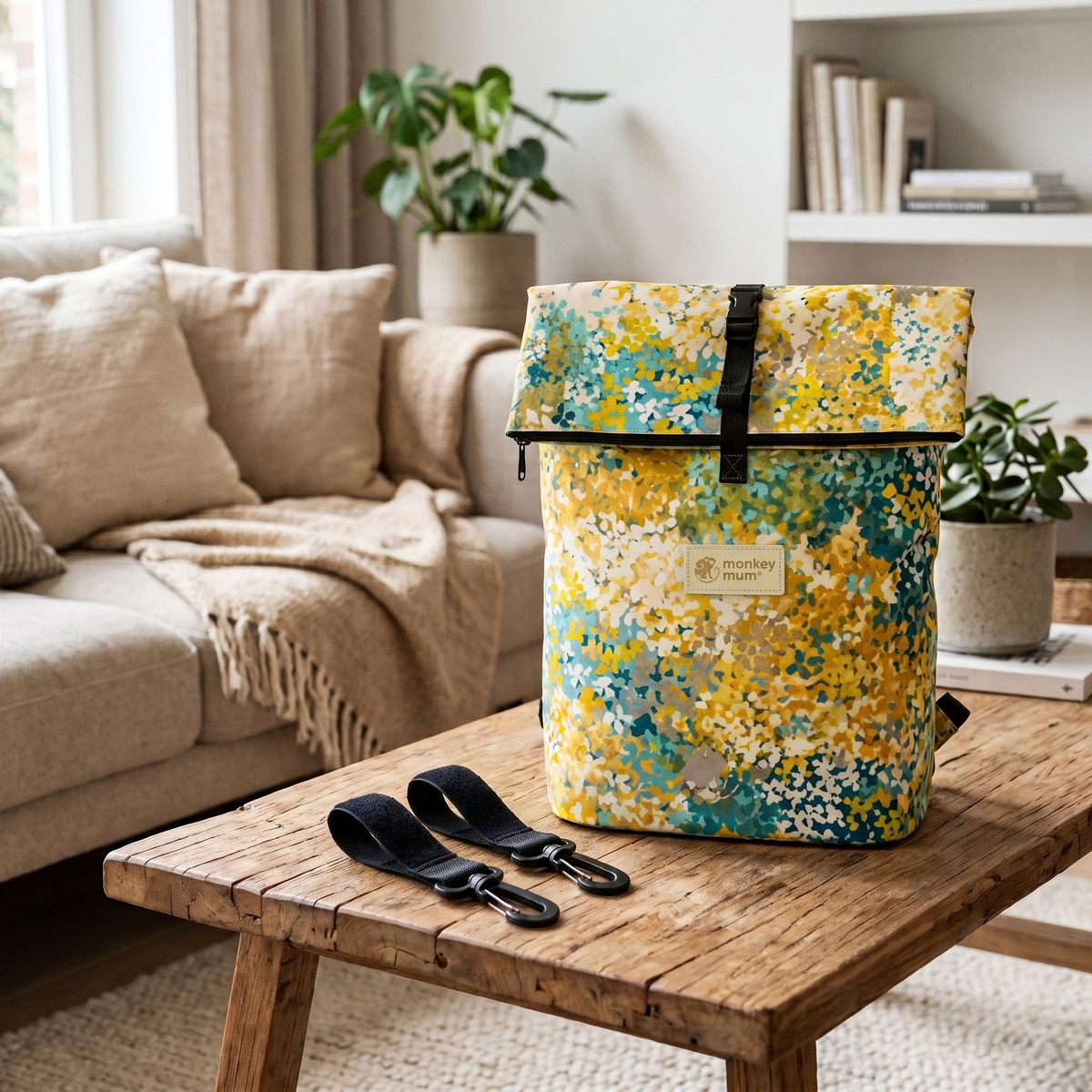 Monkey Mum® Twillryggsäck för barnvagn – Blommande äng