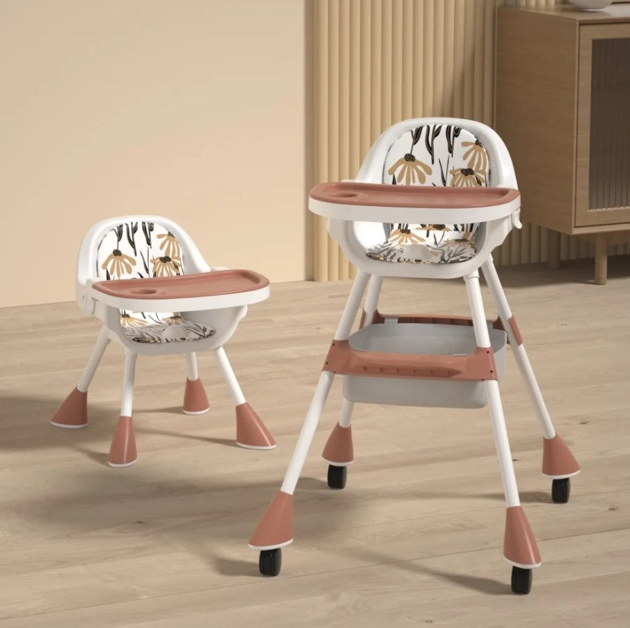 2-in-1 Simple Children's High Chair - Coffee Red
