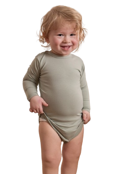 Babybody med lång ärm - olivgrön - storlek 56, 62 eller 68